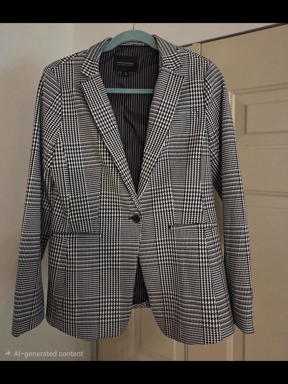 Banana Republic Black & White Houndstooth Long Blazer